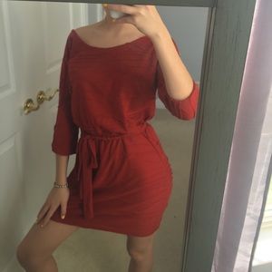 Rust colored dress with tie belt